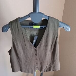 NWT Lulu's Olive Green Buttoned Crop Vest Size XL
